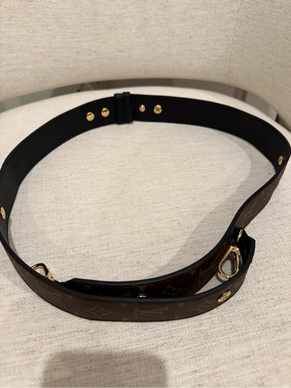Louis Vuitton Brown Monogram and Black Leather Shoulder Strap